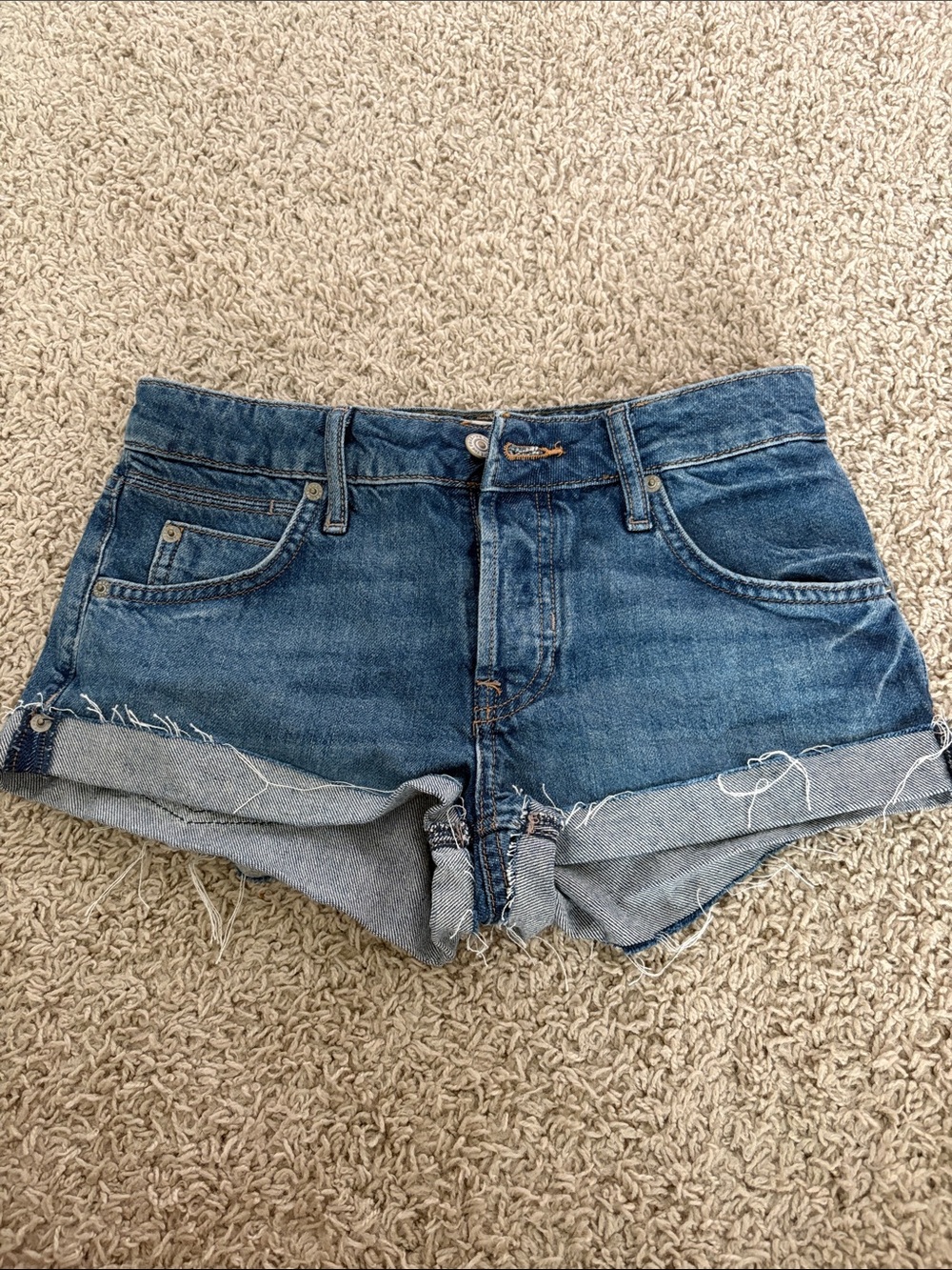 We The Free Mid-Rise Blue Rolled-Hem Denim Shorts